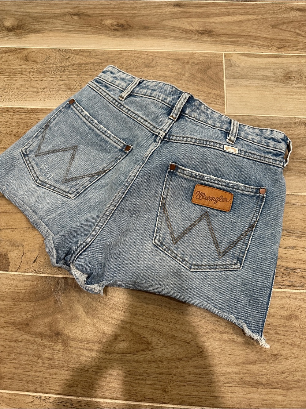 Wrangler Light Blue Denim Cutoff Shorts with Frayed Hem